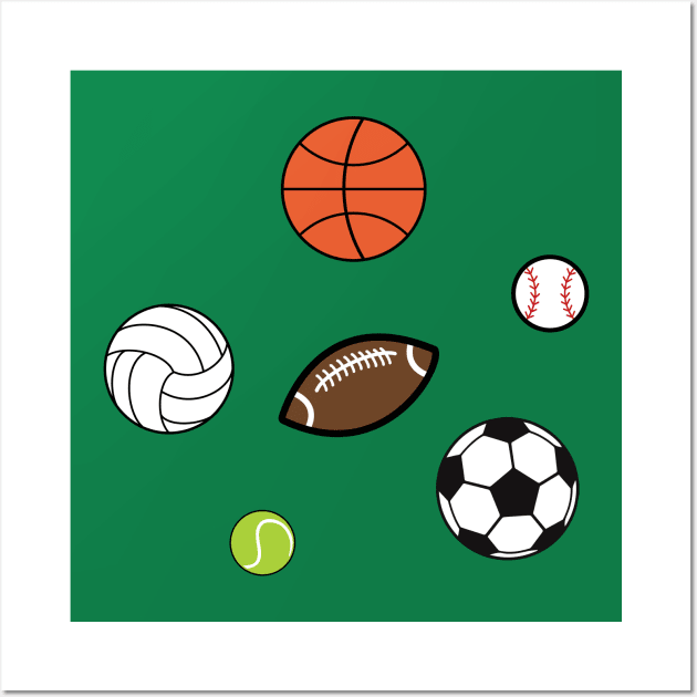 Sports Balls Basketball Football Tennis Volley ball Soccer Wall Art by Scar